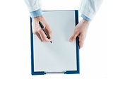 Doctor writing a prescription on a clipboard