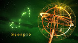 Armillary Sphere And Constellation Scorpio Over Green Background