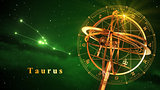 Armillary Sphere And Constellation Taurus Over Green Background