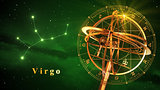 Armillary Sphere And Constellation Virgo Over Green Background