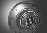 Close-Up Of Bitcoin Like A Safe Lock