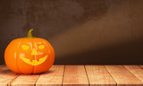 Halloween pumpkin on wooden table