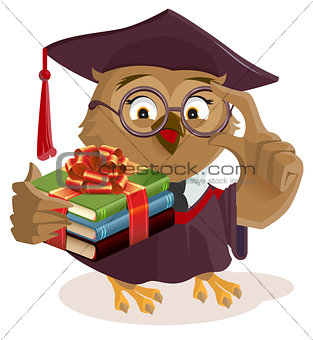 Owl professor holding books