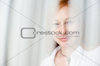Red-haired woman smiling