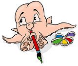 Octopus Painter Holding Brush