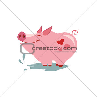 Pink Pig in Pool Vector Illustration