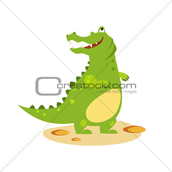 Cartoon Crocodile Looking Up. Flat Style Vector Illustration