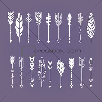 Set of Arrows White in Hand-Drawn Design, Vector Illustration