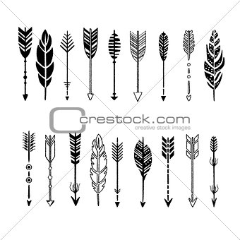 Set of Arrows, Black and White in Hand-Drawn Design, Vector Illustration