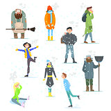 People in Winter. Winter Activities. Vector Illustration.