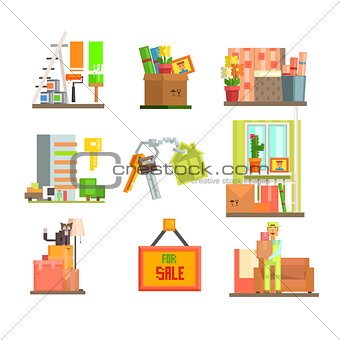 Repair and Moving Web Icon Set. Vector Illustration in Flat Style