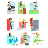 Women Lifestyle in Flat Style Vector Illustration Set