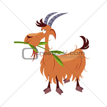 Goat Chewing Branch. Vector Illustration