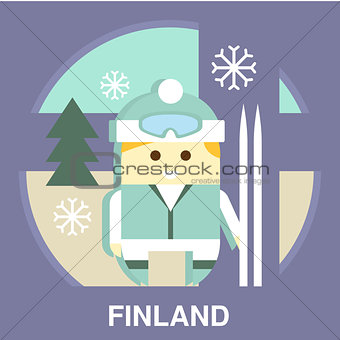 Finn with Ski Vector Illustration