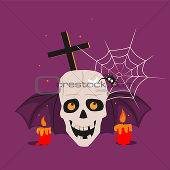 Halloween Skull and Calndles Vector Illustration