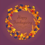 Autumn Thanksgiving Banner with Leaves and Black Berries