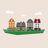Old Vintage Country and City Houses Vector Illustration