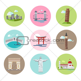 National Landmarks Vector Illustration Set in Flat Style