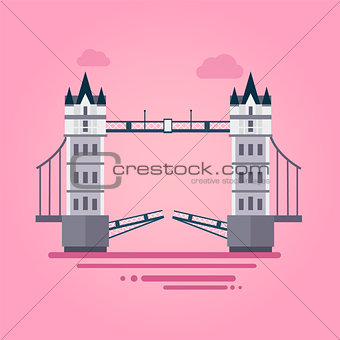 London Tower Bridge in Flat Style Vector Illustration