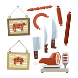 Meat and Butchers Flat Design Icons Set