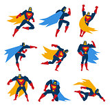 Superman Poses Set Vector Illustration