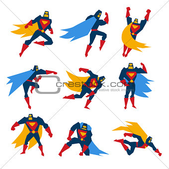 Superman Poses Set Vector Illustration