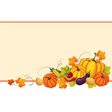 Autumn Banners with Ripe Vegetables, Swirls and Leaves, Vector Illustration