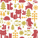Autumn Plants and Animals in Flat Style Seamless Pattern