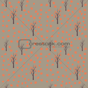 Seamless pattern with autumn leafs and trees.