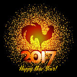 Happy New Year 2017 background with gold shiny rooster silhouette