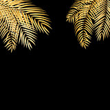Beautifil Golden Palm Tree Leaf  Silhouette Background Vector Il
