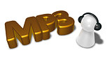mp3 tag and pawn with headphones - 3d rendering