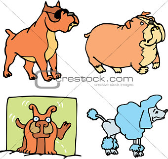 Set of cartoon funny dogs