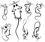 Set of outline cartoon mice