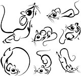 Set of outline funny mice