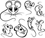 Set of outline cute mice