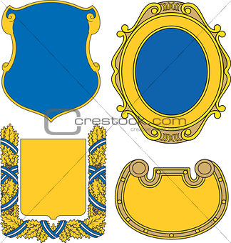 Set of heraldic shields and cartouches