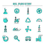 Oil industry and energy, blue fill icons set