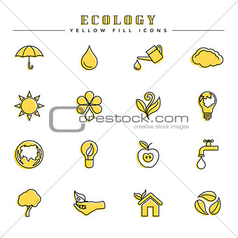 Ecology yellow fill icons set