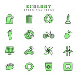 Ecology green fill icons set