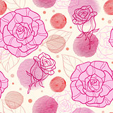 Pink watercolor blots and roses