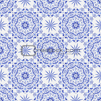 Vintage white-and-blue seamless pattern 