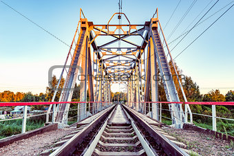 Empty railway metal bridge.