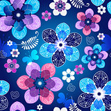 Floral dark blue seamless spring pattern