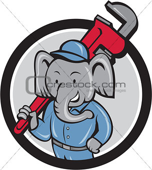 Elephant Plumber Monkey Wrench Circle Cartoon