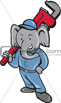 Elephant Plumber Monkey Wrench Cartoon