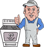 Oven Cleaner With Oven Thumbs Up Cartoon 