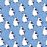 Seamless pattern, penguins and snowflakes