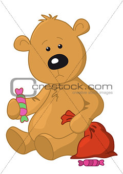 Teddy bear with a Christmas bag