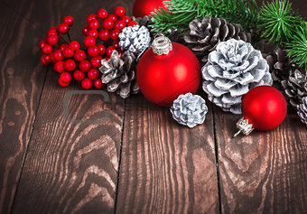 Christmas decoration with red balls pinecone